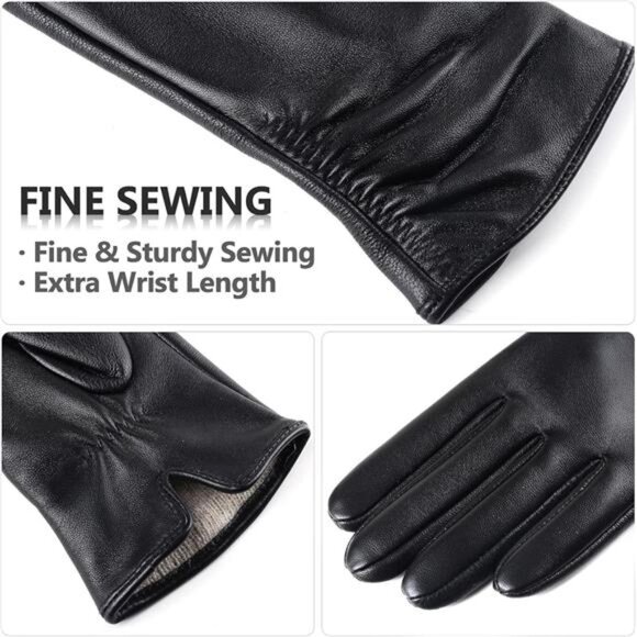 Womens Leather Gloves Winter Touchscreen Warm Driving Lambskin Genuine Leather - Picture 4 of 8